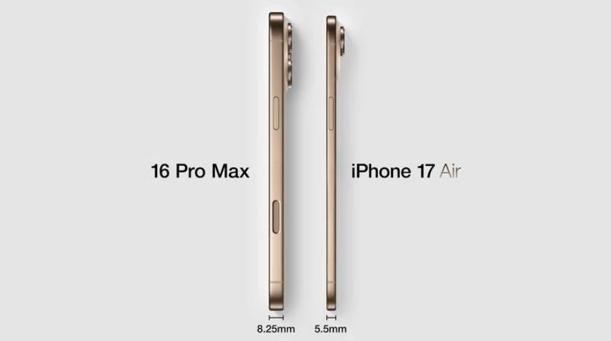 L'iPhone 17 Air, aux côtés de l'imposant iPhone 16 Pro Max © MacRumors