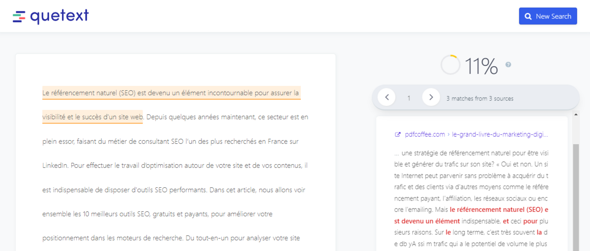 Exemple de test sur la vérification de plagiat