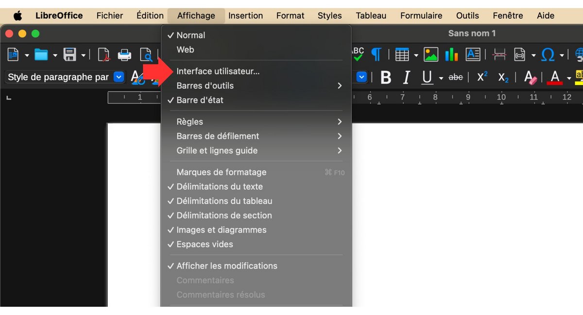 Rendez-vous dans la section « Interface utilisateur » © The Document Foundation