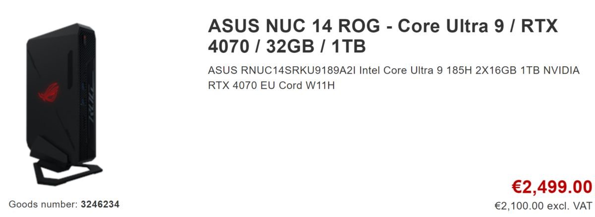 Un premier tarif pour l'ASUS ROG NUC © VideoCardz