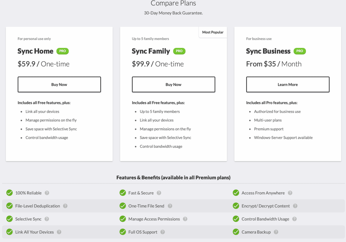 Les différentes offres de Resilio Sync