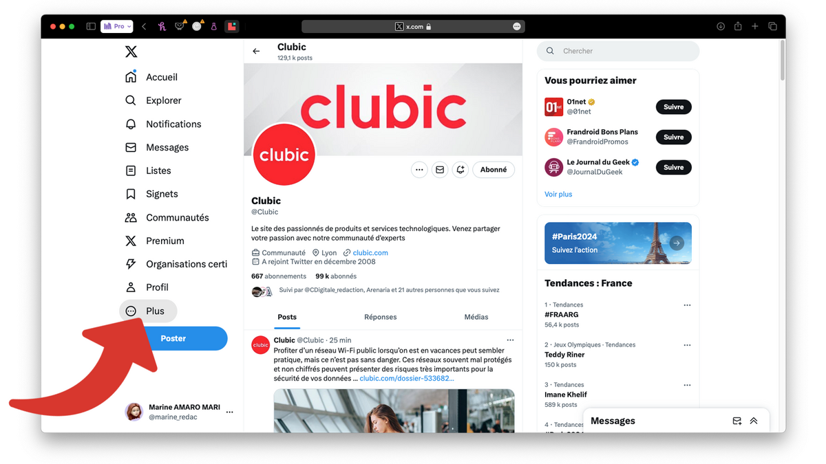 Accéder à Plus de réglages dans Twitter / X © Clubic