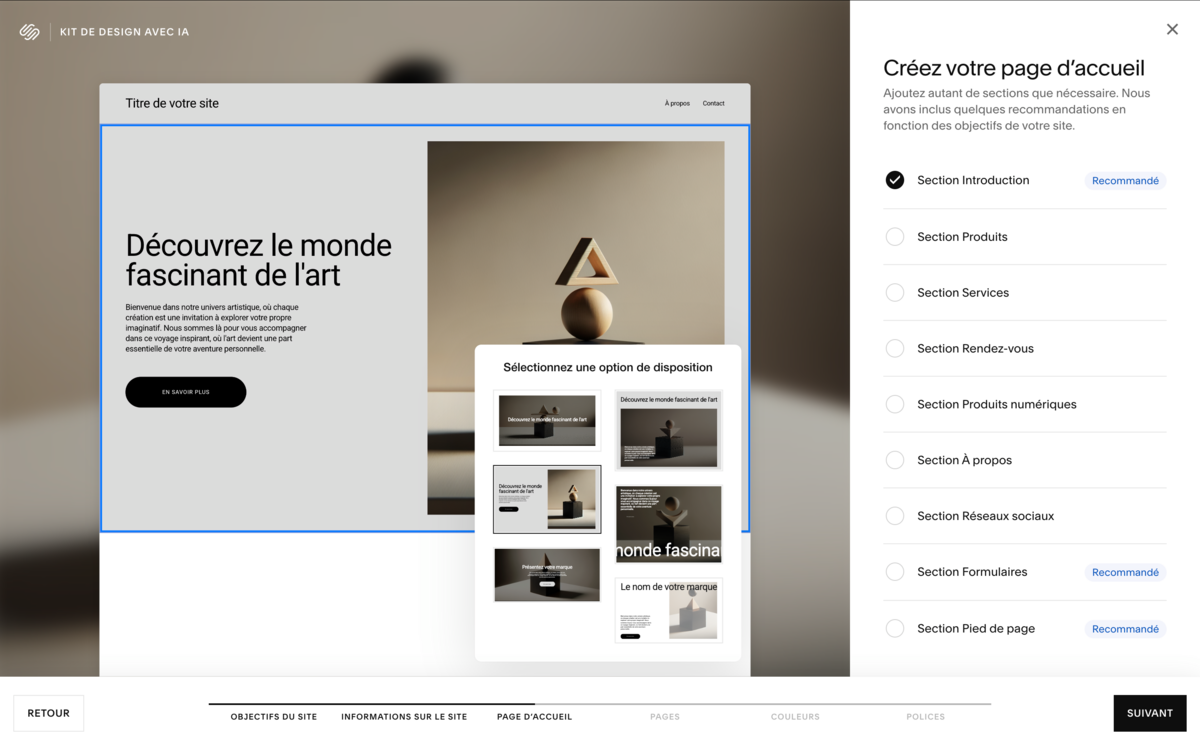 Un kit de design IA. ©Squarespace