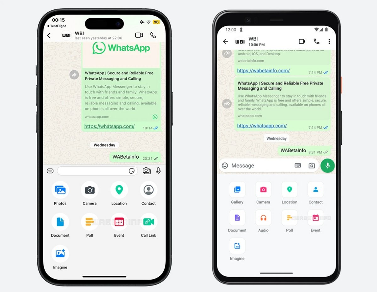 La mise à jour de la version bêta de WhatsApp ajoute l'onglet "Event" dans les conversations privées © WebBetaInfo