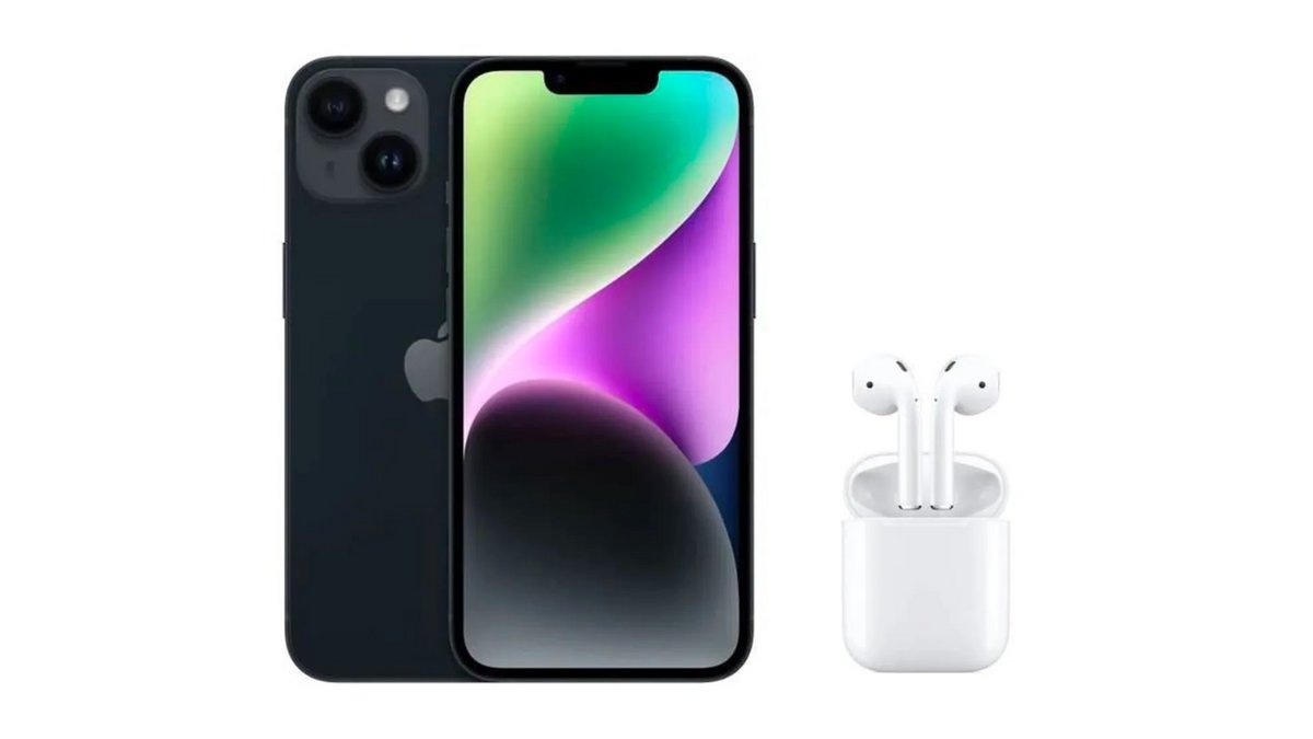 iPhone 14 noir + AirPods 2