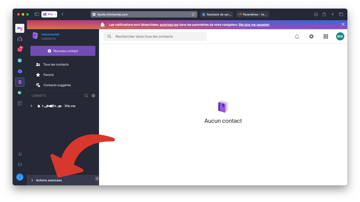 Ouvrir les actions avancées des contacts © Clubic