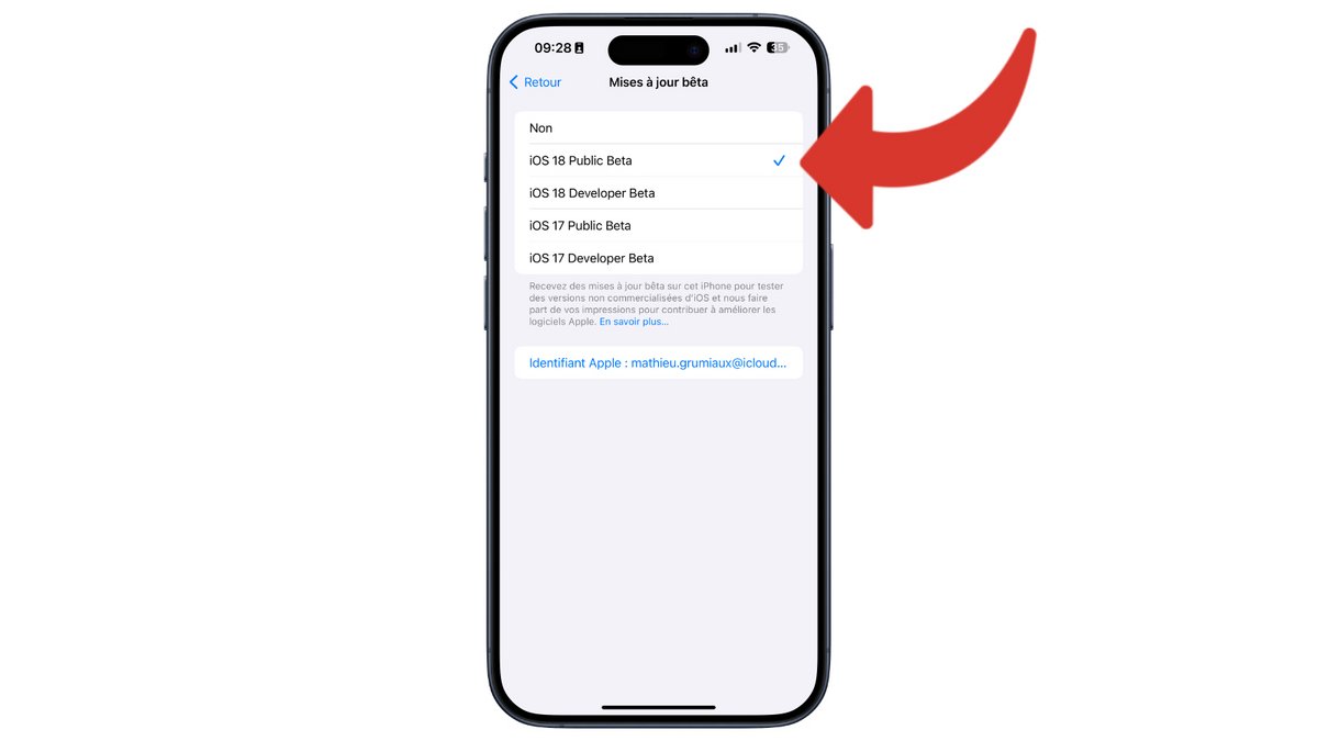 Changez le canal de mise à jour pour récupérer la version bêta d'iOS 18 © Clubic.com