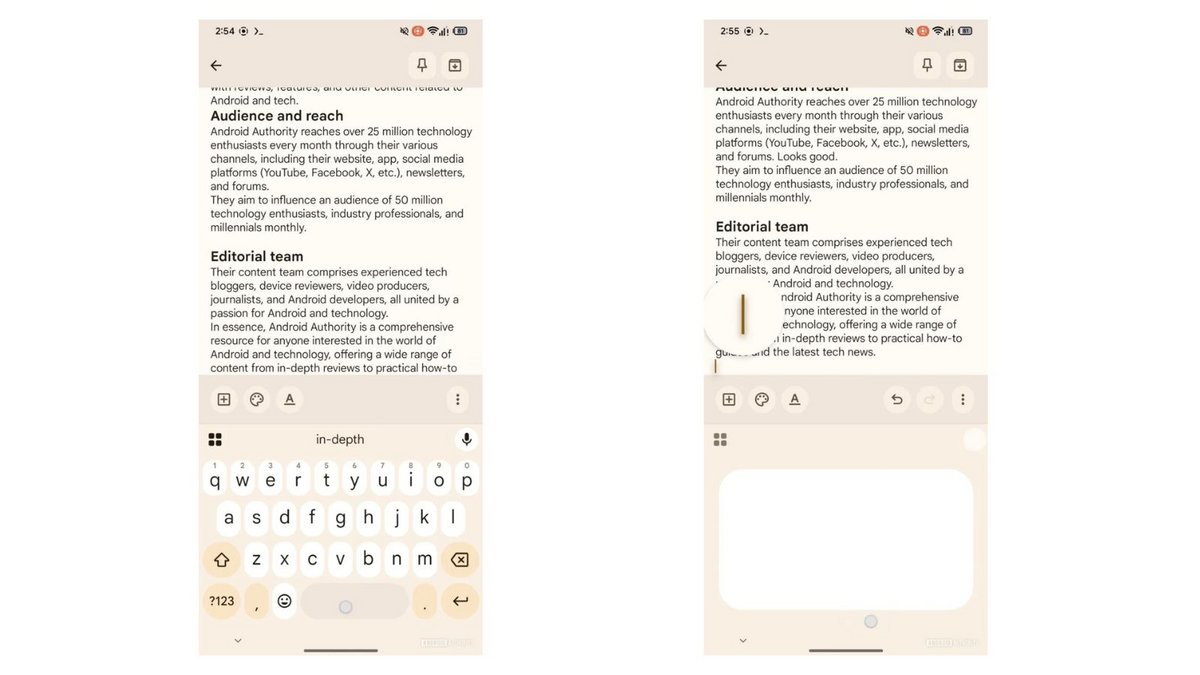 Un mode Curseur va bientôt être déployé au sein de Gboard. ©Google / Android Authority