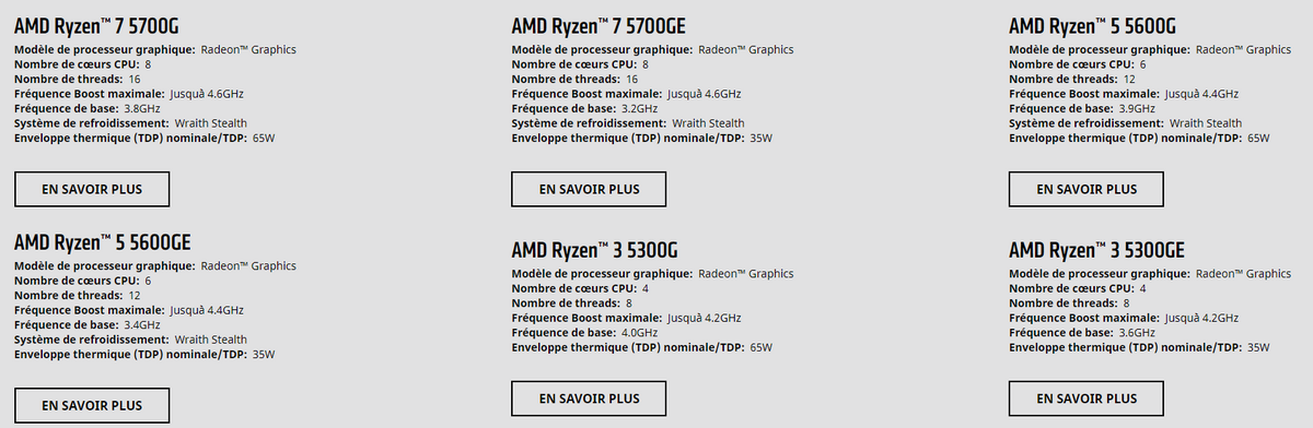 D'autres modèles viennent compléter les gammes 'G' et 'GE' © AMD