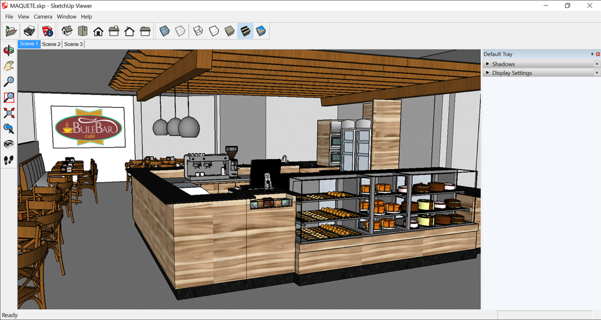 Exemple de visualisation d’un aménagement intérieur dans SketchUp Viewer : le rendu 3D permet d’explorer les détails du mobilier, des matériaux et de la disposition générale. - © SketchUp Viewer