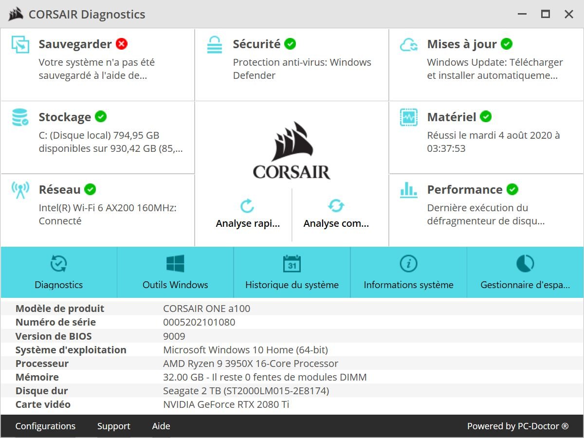 Corsair Diagnostics se montre très simple d'usage, très clair © Nerces pour Clubic