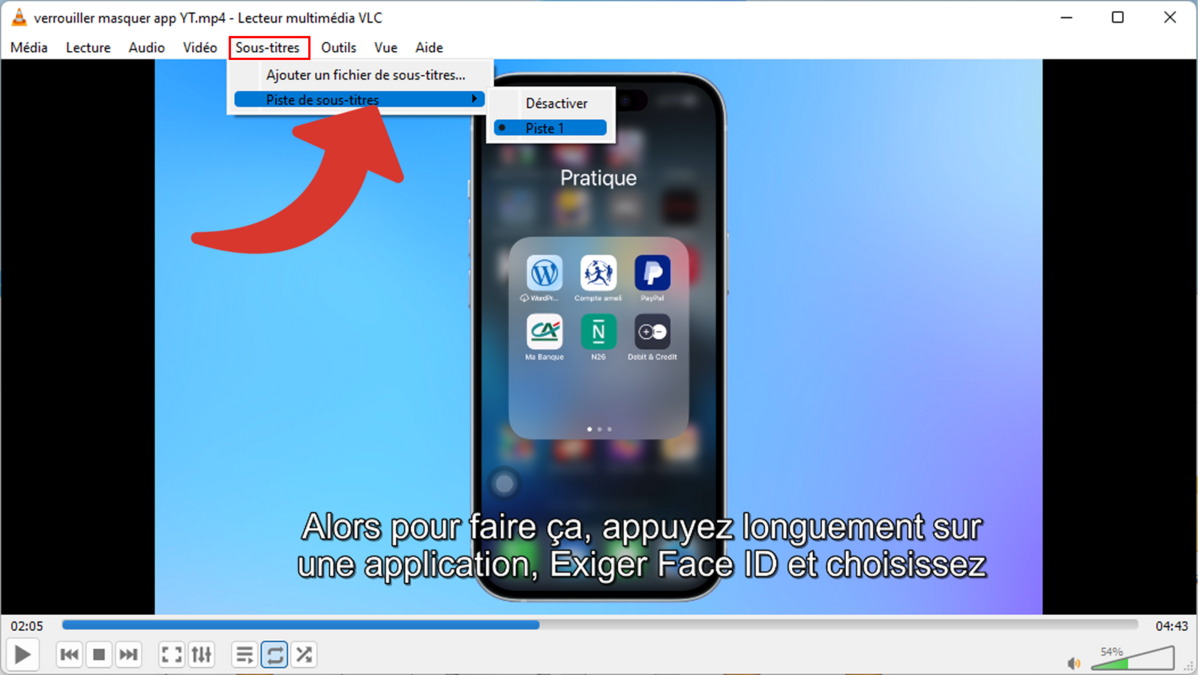 Choisir une piste de sous-titres à afficher © Clubic