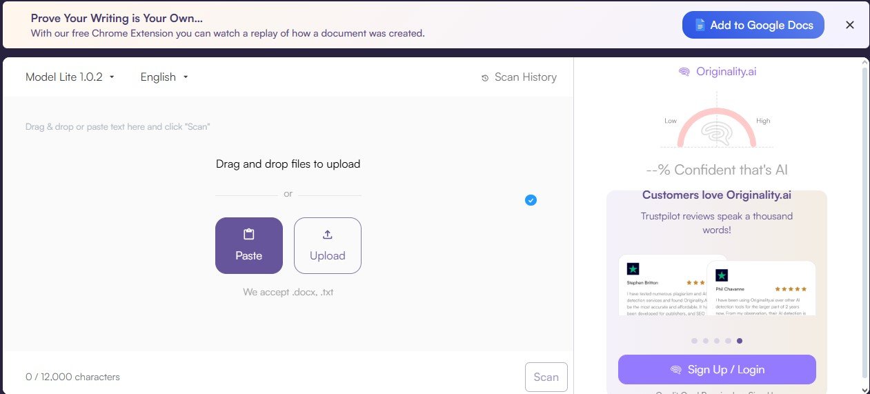 Originality.ai scanne ton texte et révèle son niveau d’authenticité ainsi que la probabilité d’IA.