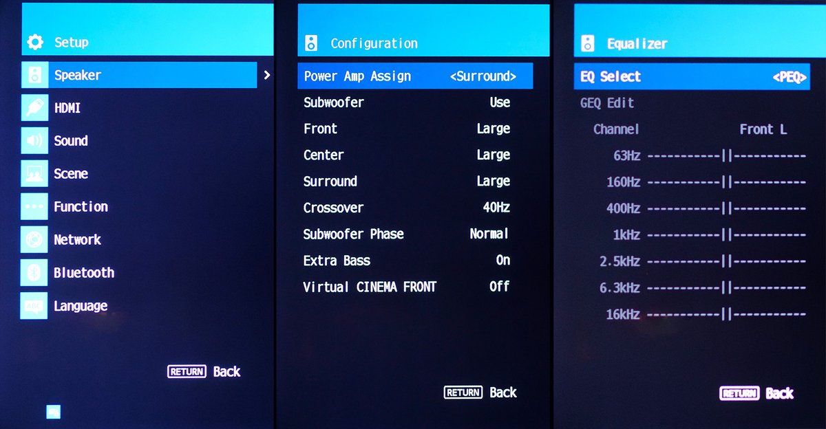 Yamaha RX-V4A menu OSD