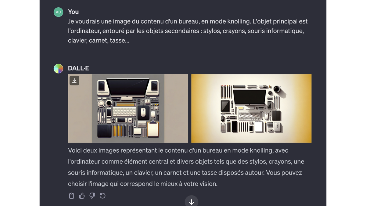 Images en mode knolling générées avec DALL·E 3 © Pascale Duc pour Clubic