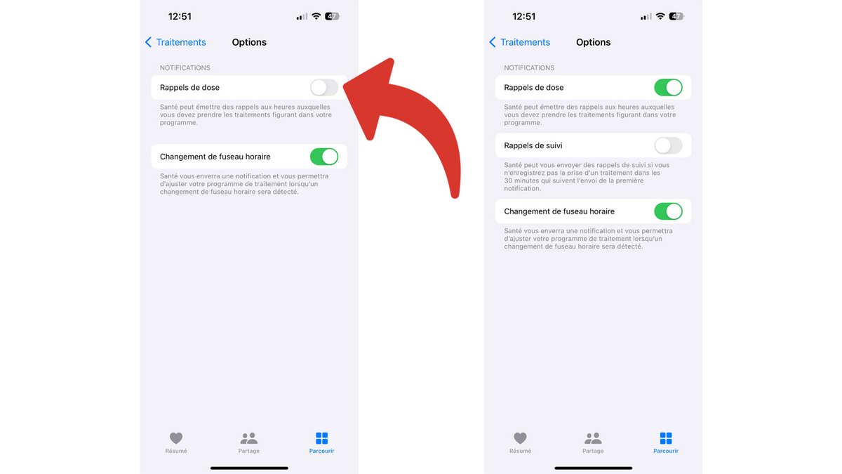 Activer les Rappels de dose pour débloquer les Rappels de suivi de vos médicaments