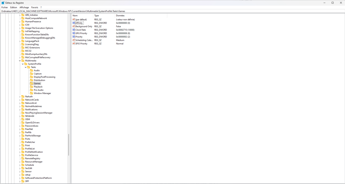 Editeur de registre Windows 11 Gaming