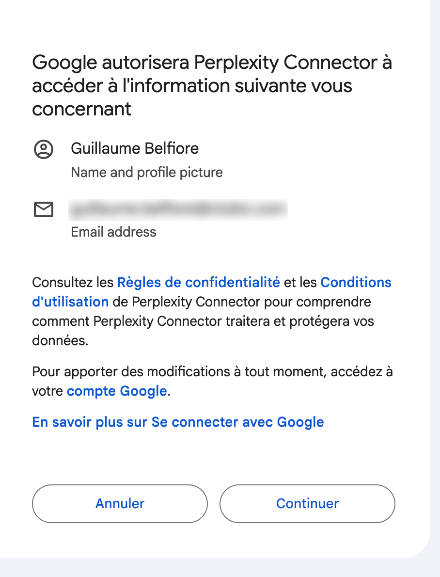 Perplexity Comet - La création d'un événement sur Google Agenda