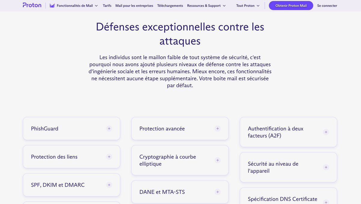 Proton Mail met en avant ses nombreuses fonctionnalités de sécurité © Proton
