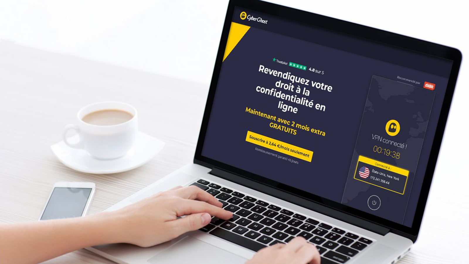 CyberGhost VPN équipe jusqu'à 7 appareils simultanément. 
