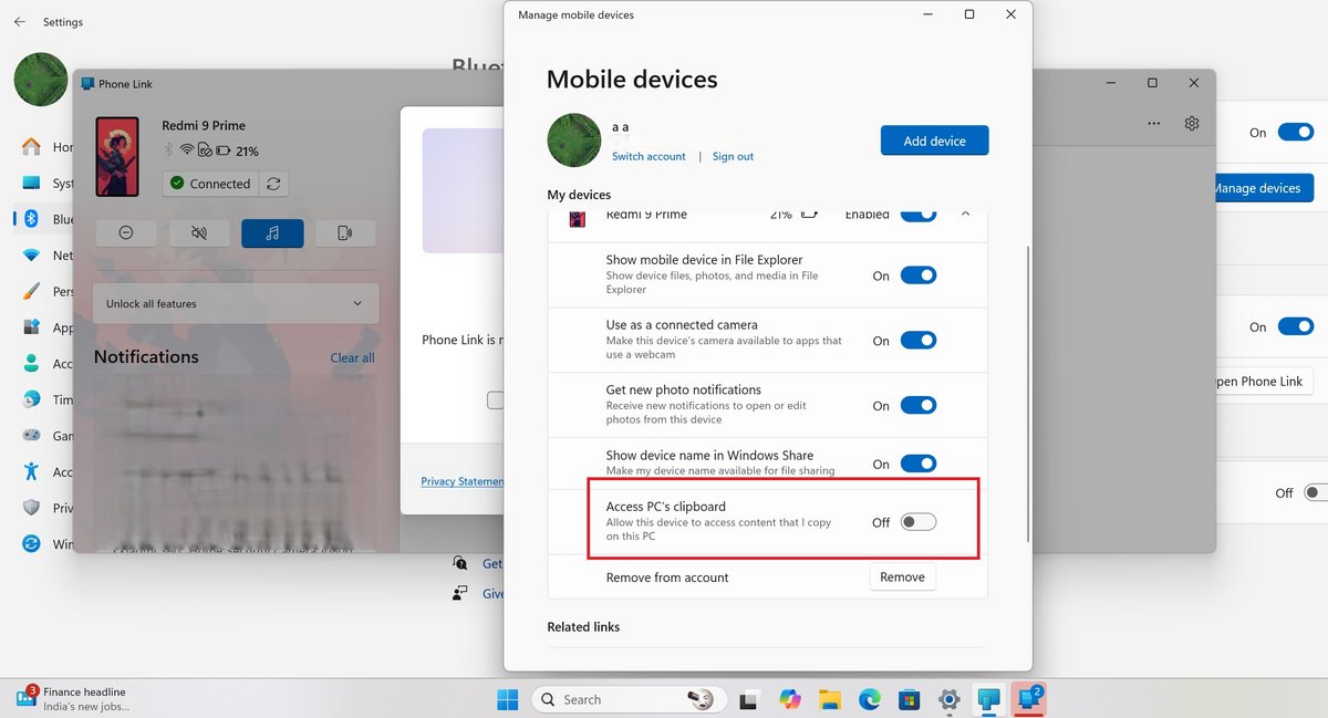 L'option se trouve dans les paramètres liés aux appareils mobiles. © Windows Latest