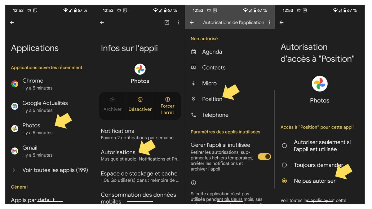 Supprimez les permissions des apps. ©Google