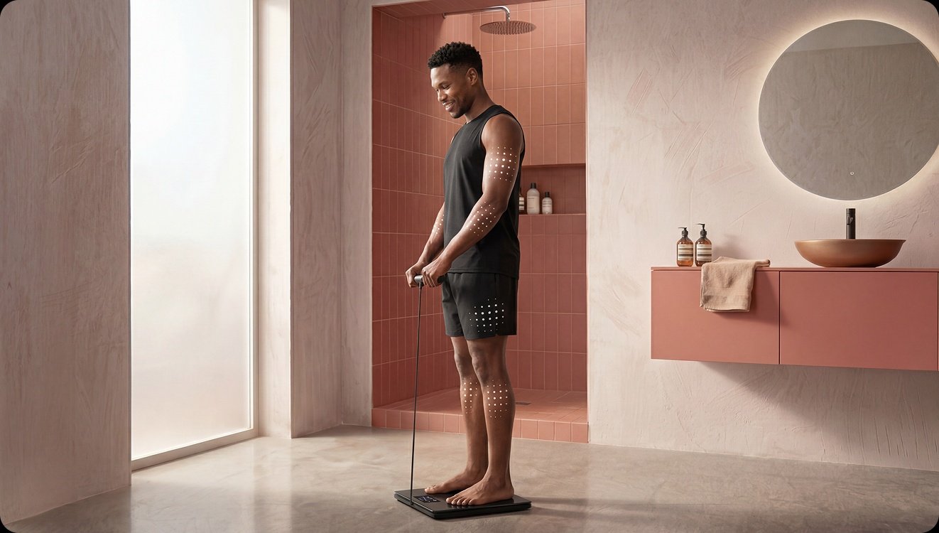 En 10 secondes, la BodyFit réalise une analyse segmentaire en six zones ; le bilan complet, lui, prend une vingtaine de secondes. ©Withings