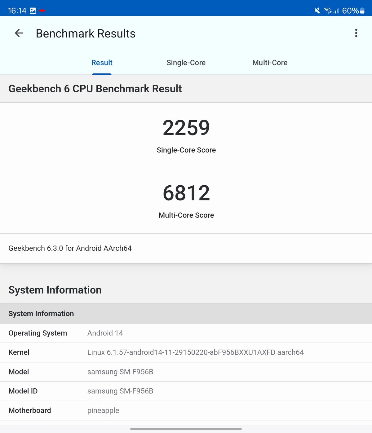Résultats Geekbench