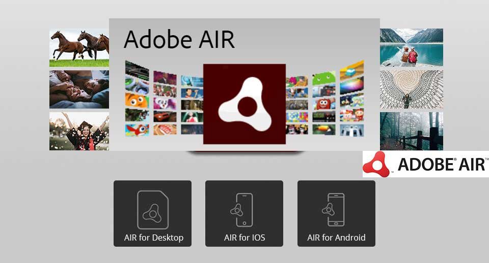Interface promotionnelle d’Adobe AIR présentant ses déclinaisons. - © Adobe AIR