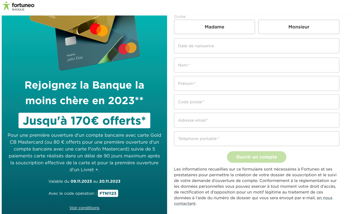 L'offre de bienvenue Fortuneo Banque