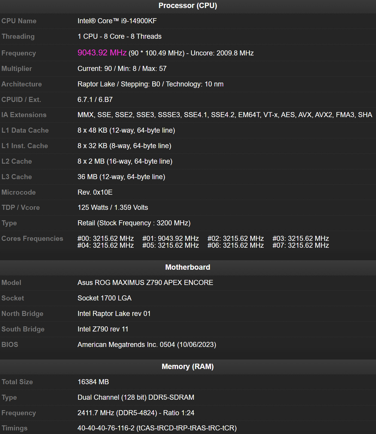 Un nouveau record à 9 043,92 MHz ! © VideoCardz