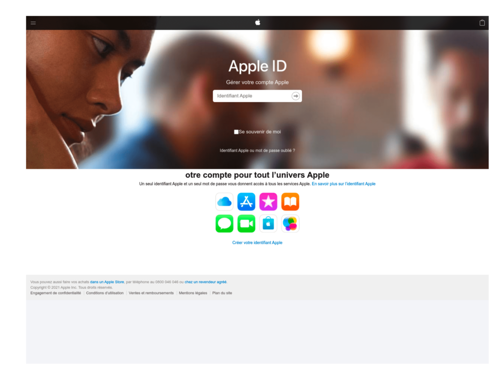 Exemple d'une page de phishing Apple utilisée par Mantis (© Sekoia)