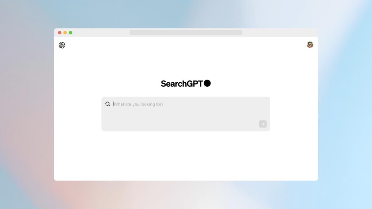 Interface principale de SearchGPT avec un invité pour y entrer ses requêtes.