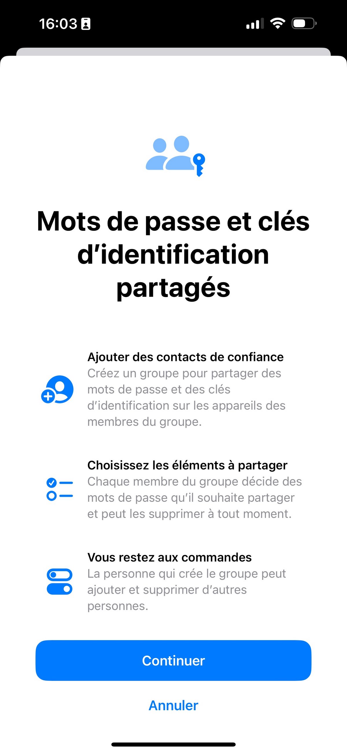 iOS 17 Partage mots de passe