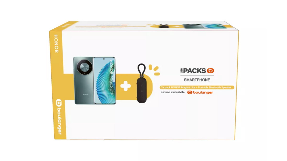 Le pack Boulanger avec le smartphone Honor Magic 6 Lite et l'enceinte Bluetooth