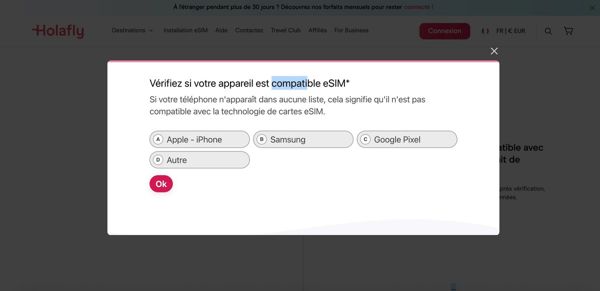 Vérifiez que votre téléphone fait bien partie des smartphones Android compatibles eSIM. ©Holafly