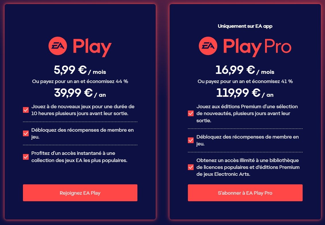 Les nouveaux prix d'EA Play © EA