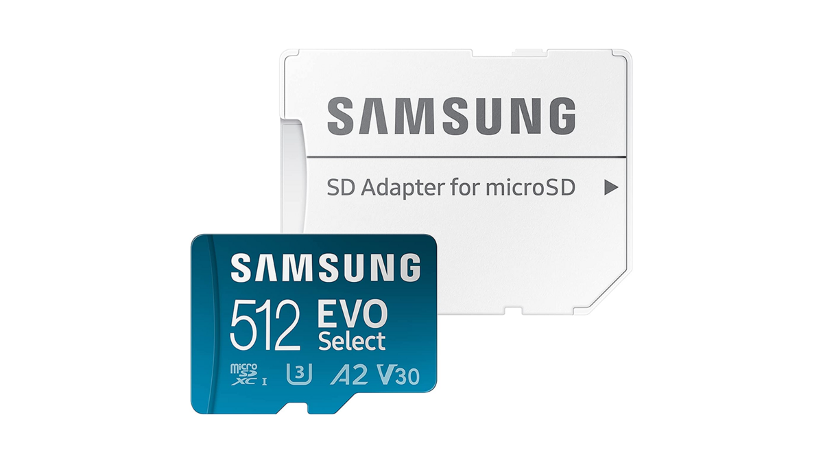 La carte microSD XC Samsung Evo Select 512 Go avec son adaptateur SD