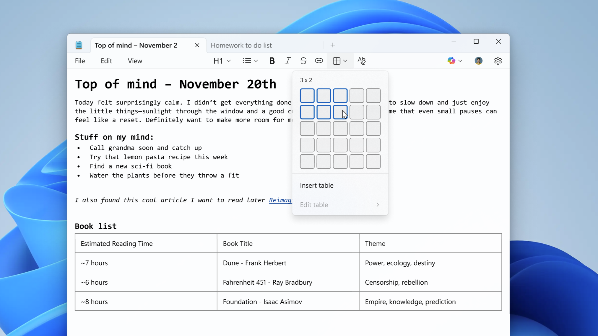 De l’éditeur minimaliste à celui qui structure vos idées, le Bloc-notes de Windows 11 poursuit sa mue. © Microsoft