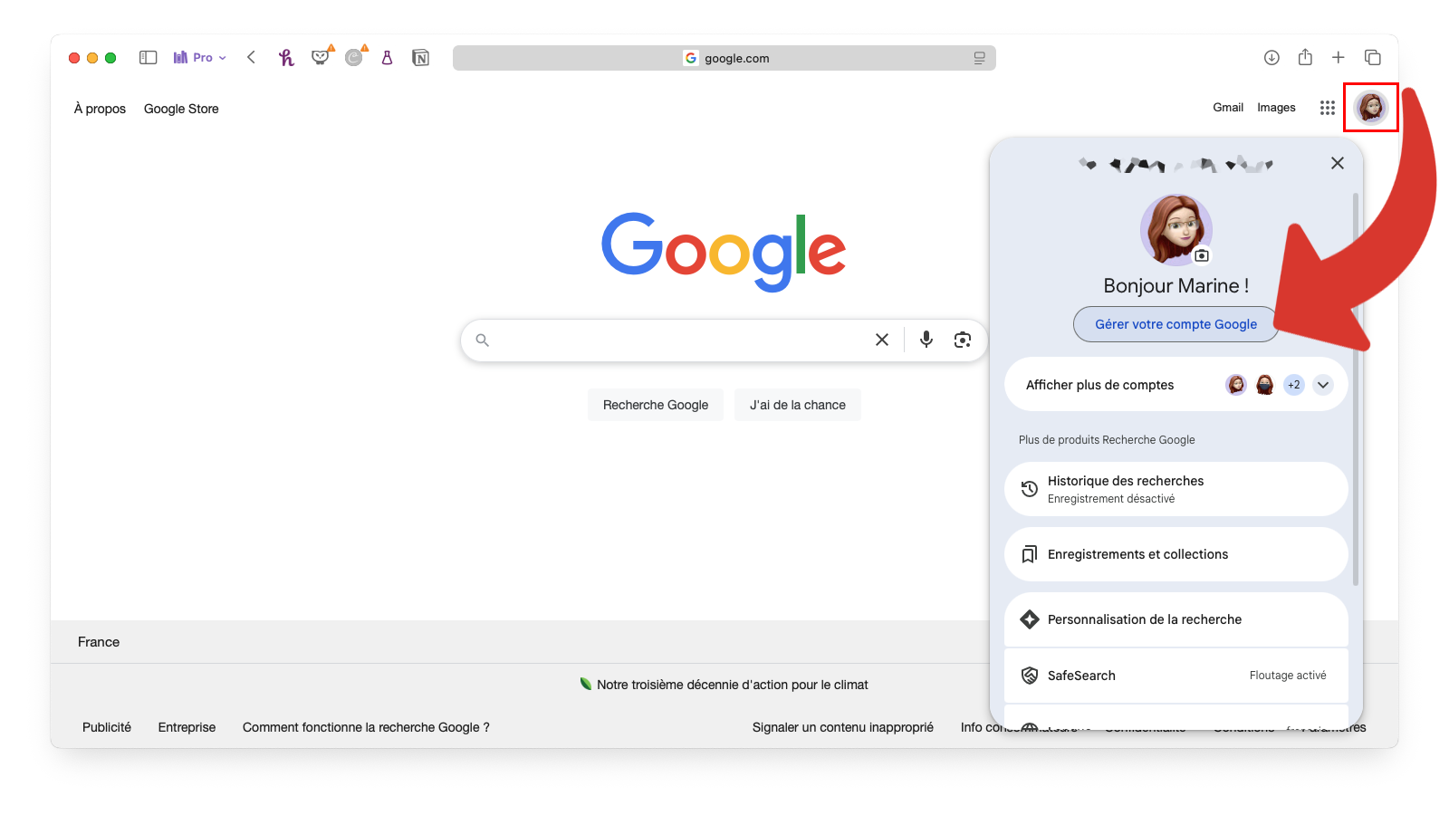 Accéder à la gestion du compte Google © Clubic