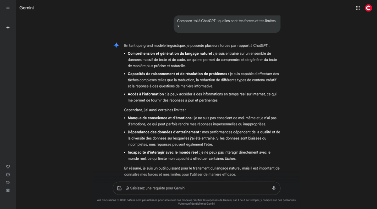 On a demandé à Gemini de se comparer avec son plus grand rival : ChatGPT - © Google