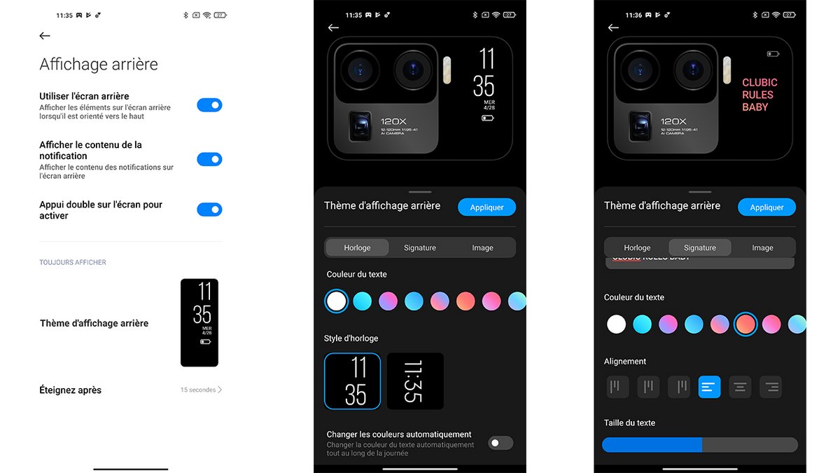 Il est possible de personnaliser l'affichage du second écran du Mi 11 Ultra.