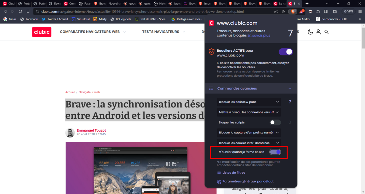 Brave - Activation du mode Forgetfull browsing