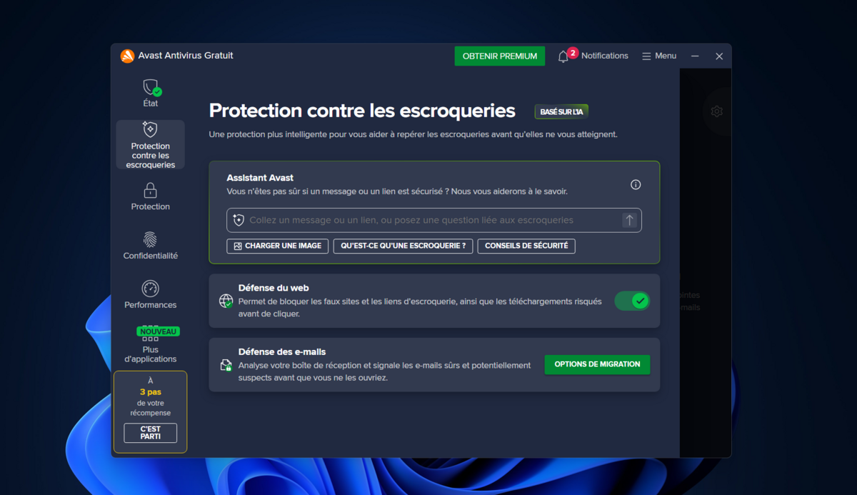 Avast Antivirus Gratuit - Protection contre les escroqueries. © Clubic