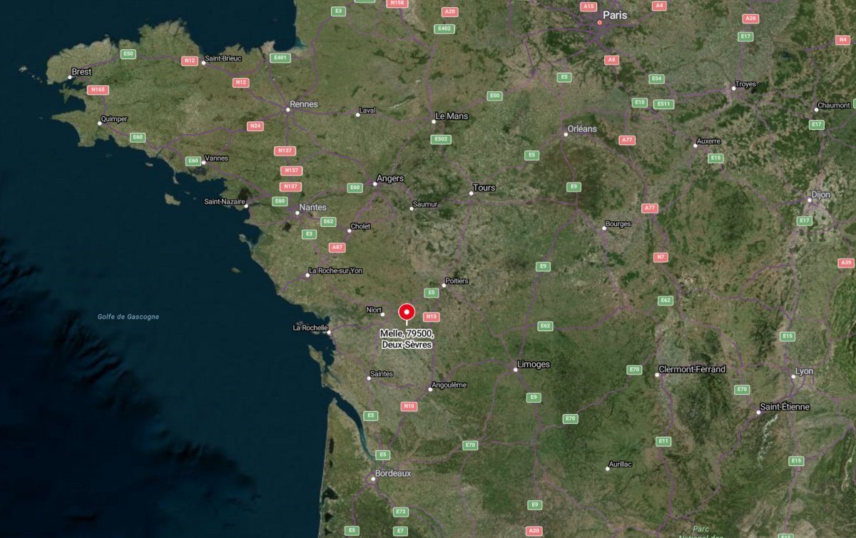  Melle est située en Nouvelle-Aquitaine, dans le département des Deux-Sèvres. © Capture d'écran / Bing Maps