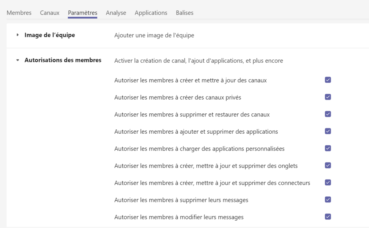 Microsoft Teams gestion équipe