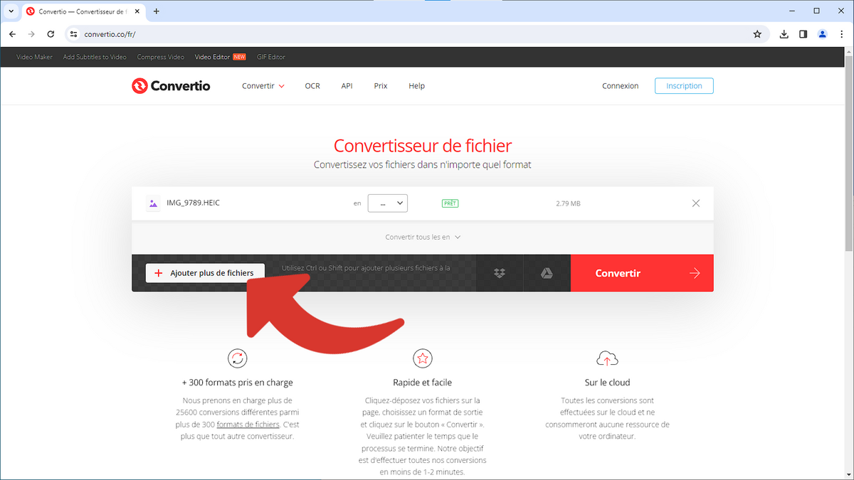 Ajouter plus de fichiers à convertir avec Convertio © Clubic