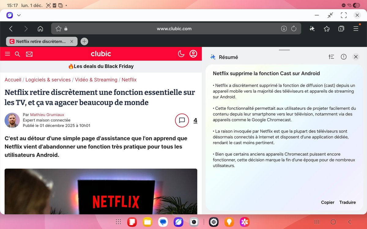 Résumé et traduction sont assurés par Galaxy AI ©Mathieu Grumiaux pour Clubic