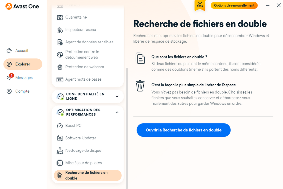 Avast One - Recherche de fichiers en double