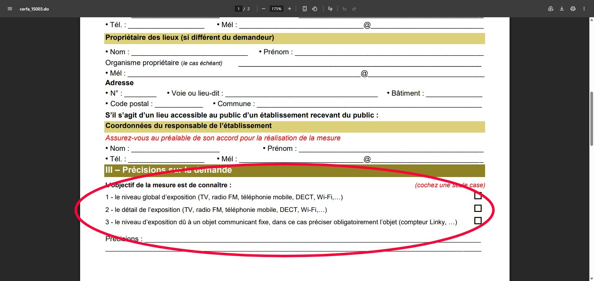 Un extrait du formulaire Cerfa. © Alexandre Boero / Clubic